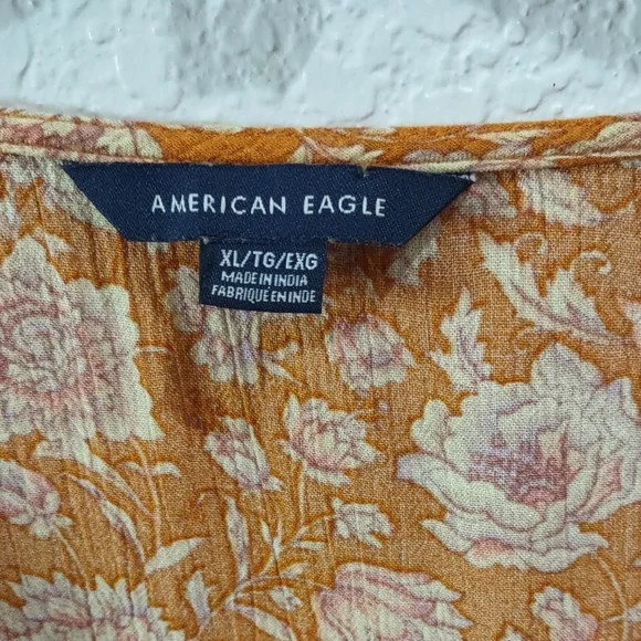 American Eagle Floral Orange Women's Top - Picture 3 of 16